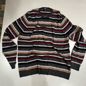 J Crew Mens Merino Wool Striped Crew Neck Sweater Long Sleeve Gray Maroon Black